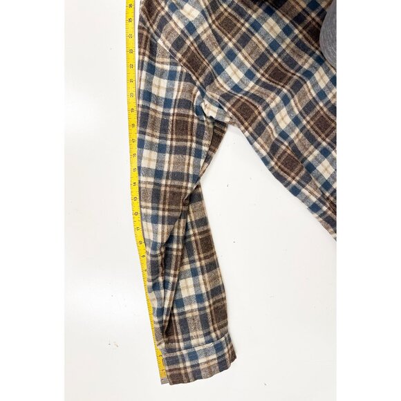 XL Vintage 80s Wool John Henry Camel Cigarette Collab Flannel Shirt Brown Plaid - Picture 8 of 8